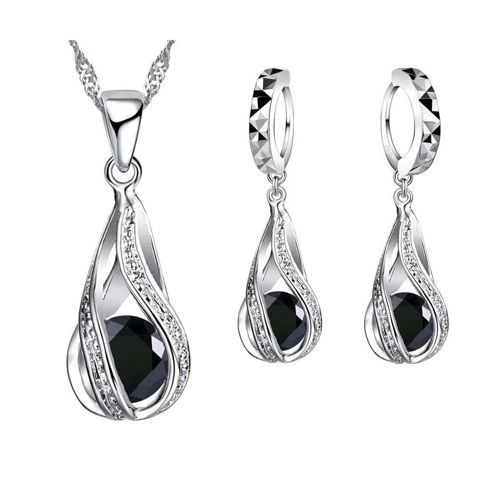 Spiral Shaped Tear Drop Necklace and Earrings Set - Island Of Jewels