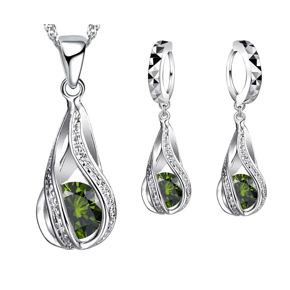 Spiral Shaped Tear Drop Necklace and Earrings Set - Island Of Jewels