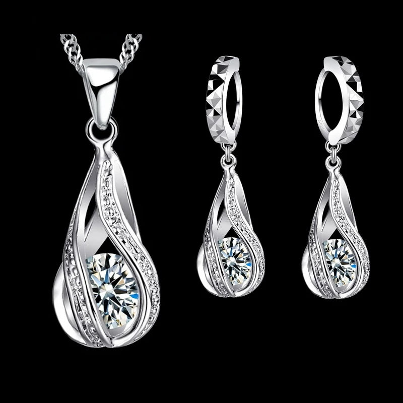 Spiral Shaped Tear Drop Necklace and Earrings Set - Island Of Jewels