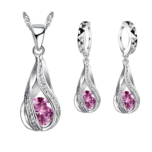 Spiral Shaped Tear Drop Necklace and Earrings Set - Island Of Jewels