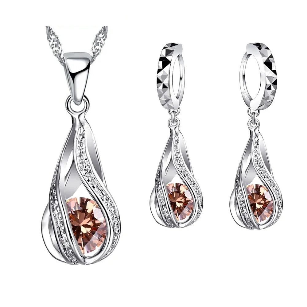 Spiral Shaped Tear Drop Necklace and Earrings Set - Island Of Jewels
