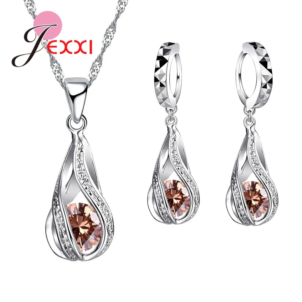 Necklace with Twisty Tear Drop Pendant - Island Of Jewels