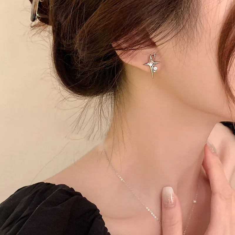 Silver Color Zircon Star Earrings - Island Of Jewels