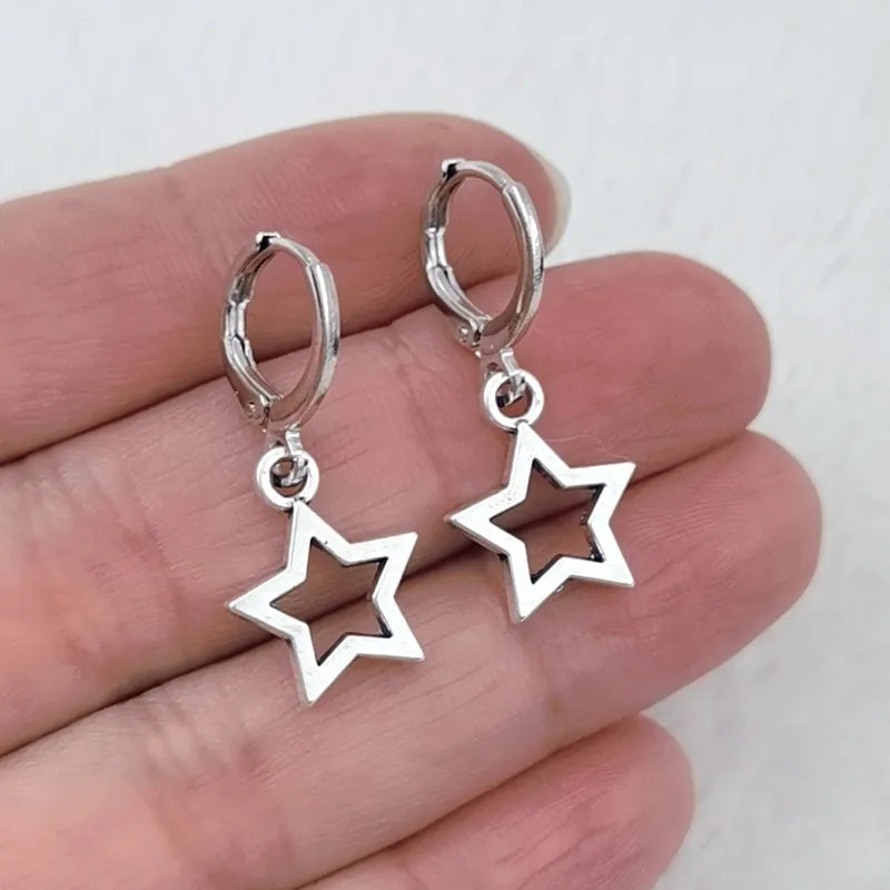 Silver Color Zircon Star Earrings - Island Of Jewels