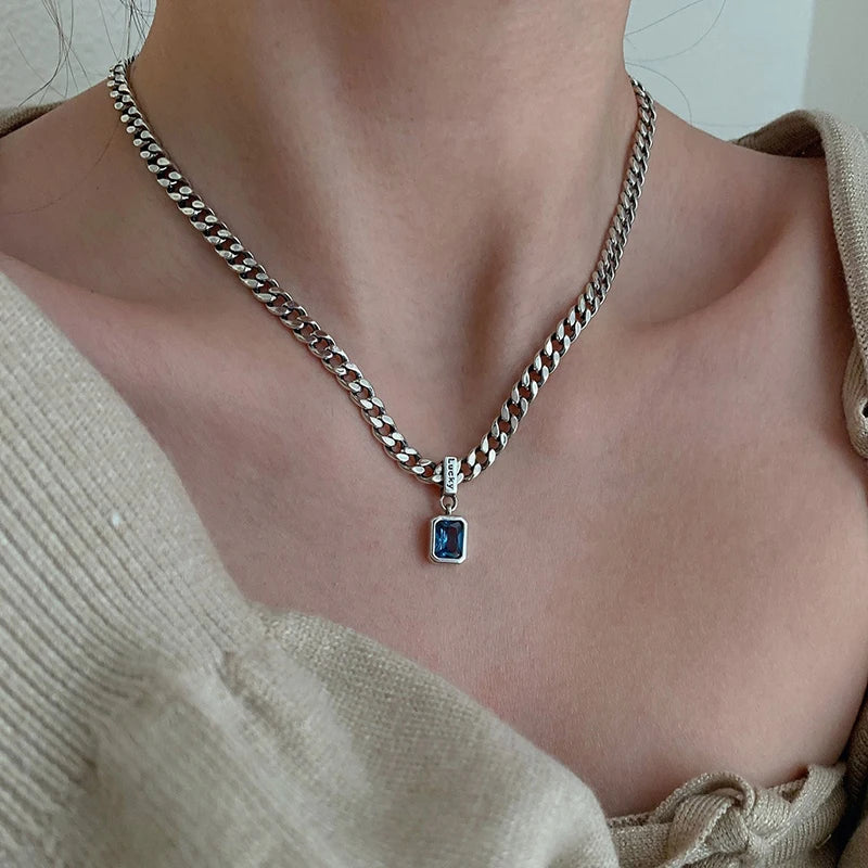 Square Blue Zirconia Necklace - Island Of Jewels