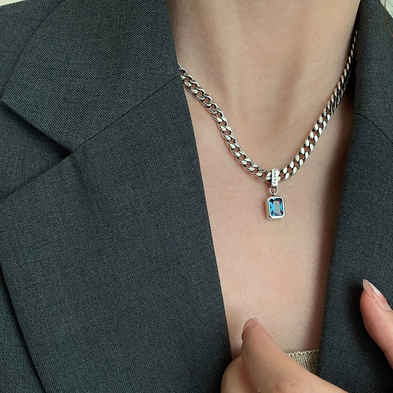 Square Blue Zirconia Necklace - Island Of Jewels