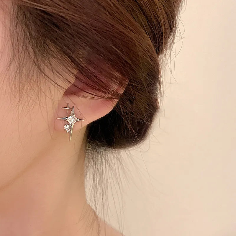 Silver Color Zircon Star Earrings - Island Of Jewels