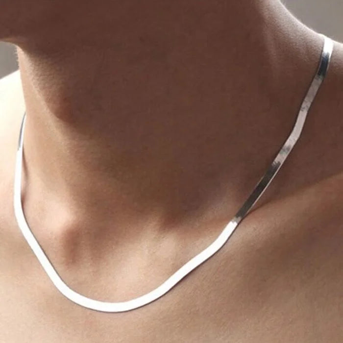 Silver Flat Chain Necklace - Island Of Jewels