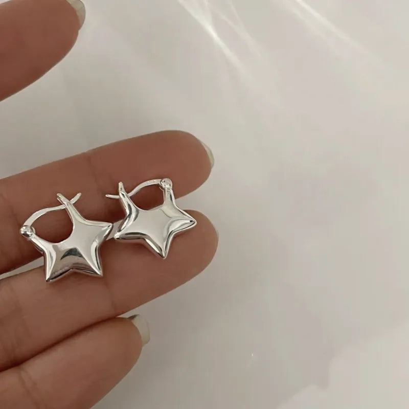 Silver Color Zircon Star Earrings - Island Of Jewels